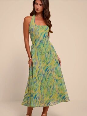 Lulu's Green and Blue Halter Maxi Dress